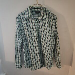 Banana Republic Mens Slim Fit Non Iron Plaid‎ Button Down Shirt Green Navy Large